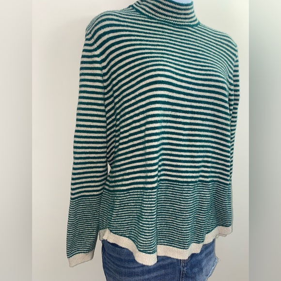 green and cream striped mock neck sweater - Picture 2 of 5